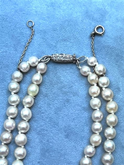 Proantic Large Double Row Cultured Pearl Necklace With Gold And Diamo