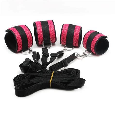 Smspade Pink Pu Bedroom Bondage Restraints Kit Wrist Cuffs Ankle Cuffs
