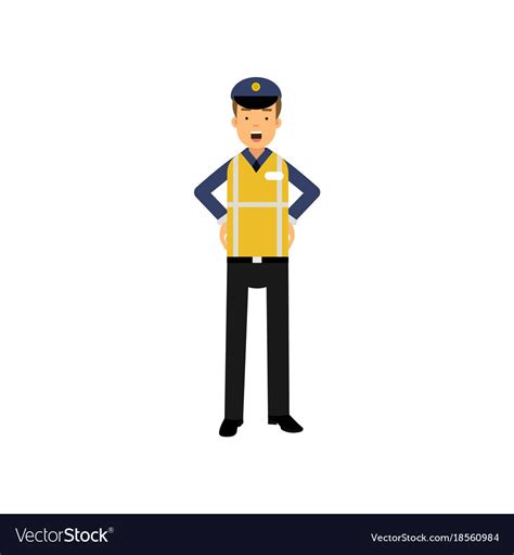 Cartoon Officer Of Traffic Police Standing With Vector Image