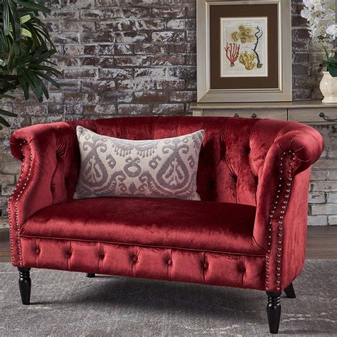 Tufted Rolled Arm Velvet Chesterfield Loveseat Couch Petagadget