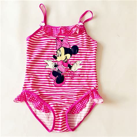 Girls One Pieces Swimwear Minnie Mouse Swimsuit Kids Ruffled Red