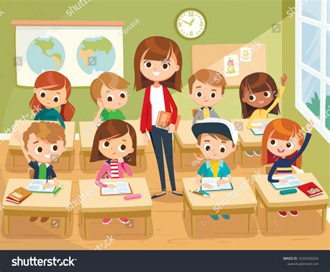 Vector Cartoon Illustration Of School Classroom Stock