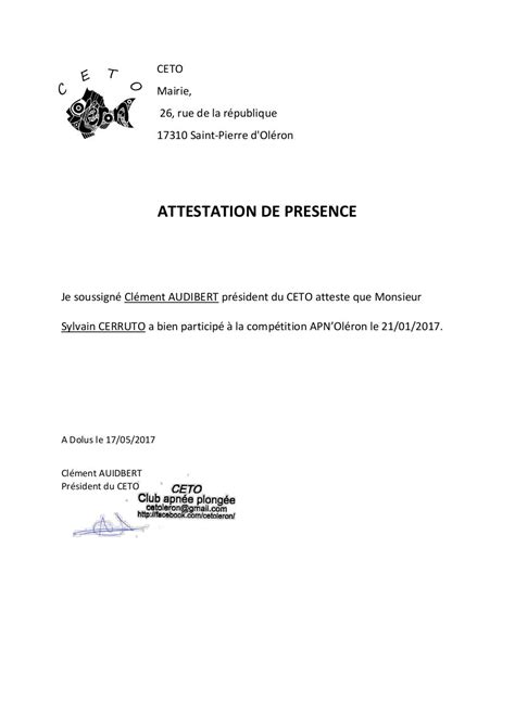 Certificat De Presence Modele