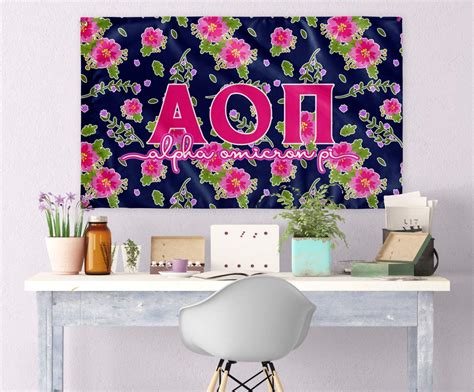 Alpha Omicron Pi Flag Size 3 By 5 Foot Blue And Pink