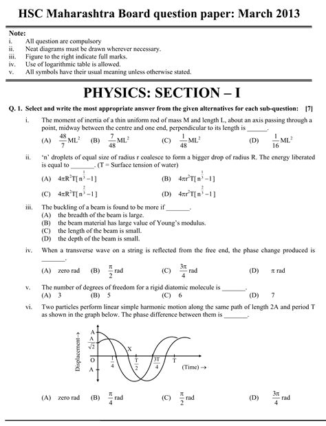 Physics March 2013 Hsc Maharashtra Board Question Past Paper Hsc