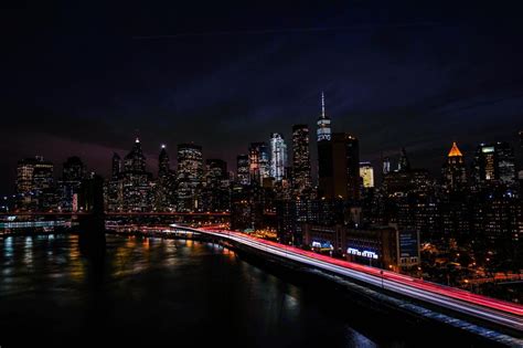 벽지 뉴욕 미국 야간 도시 해안 고층 빌딩 Hd 와이드 스크린 고화질 전체 화면