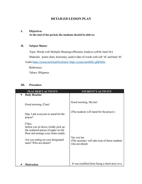 A Detailed Lesson Plan In Grade 9 Englis Bachelor Of Secondary