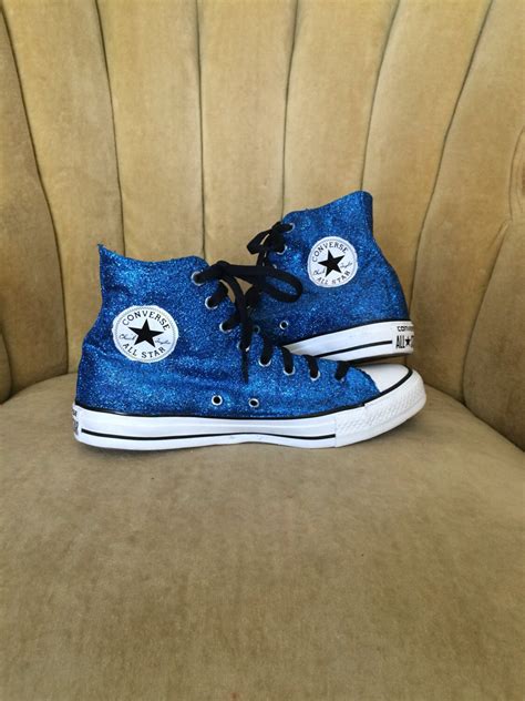 Authentic Converse All Stars In Blue Glitter Custom Made To