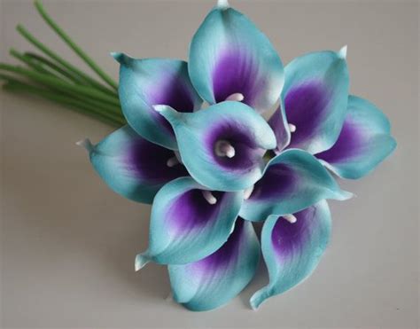 Teal Purple Picasso Calla Lilies Real Touch Flowers Diy Etsy