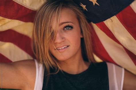 Girl With American Flag By Gabrielle Lutze