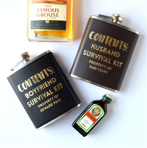 Personalised Husband Survival Kit Hip Flask By The Alphabet T Shop