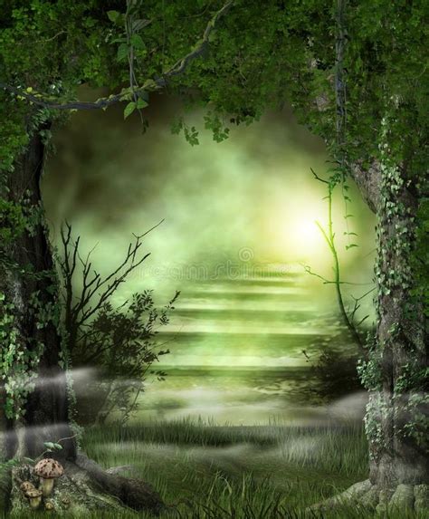 Forest Path Stairs To A Heavenly Light Concept Of Enchanting Forest