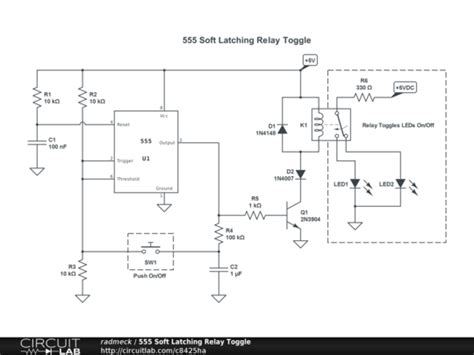 555 Soft Latching Relay Toggle Circuitlab