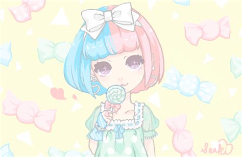 Anime Art Pastel Lollipop Candy Two Tone Hair Sweets
