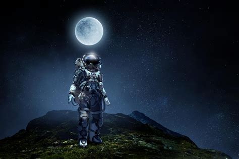 Premium Photo Astronaut Walking On An Unexplored Planet Mixed Media