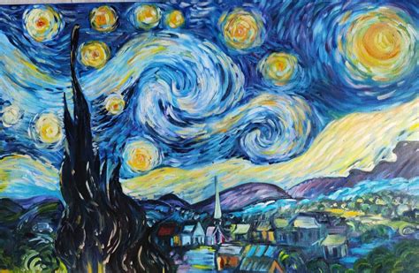 Starry Night Painting Original Artwork Van Gogh Art Large Etsy