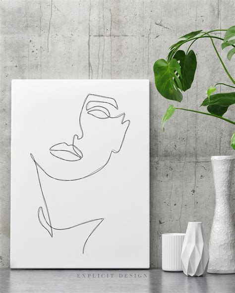 Linear vector faces set, single line drawings, feminine abstract illustrations, abstractions printable one line posters, wall art, branding, logo design. Abstract One-Line Feminine Face Printable, Minimalist ...
