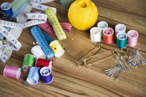 Sewing Machine Colorful Threads Needles Pins Buttons Stock Image