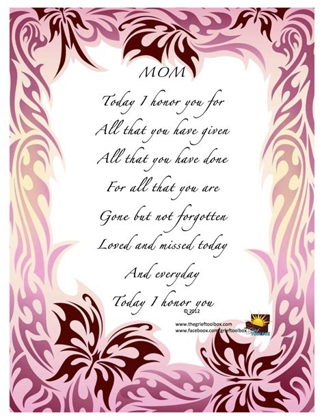 Mother S Day Loved Missed And Honored Every Day A Poem The Grief Toolbox
