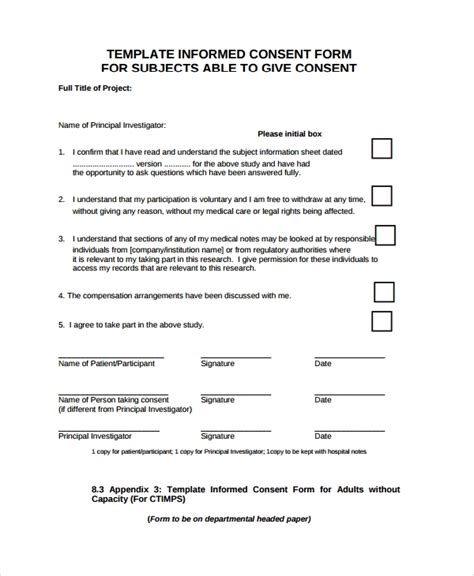 9 Research Consent Form Templates Sample Templates