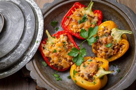 Premium Photo Stuffed Peppers Halves Of Peppers Stuffed With Rice