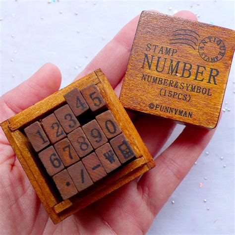 Number Stamp Set With Wooden Box In Antique Style Symbol Stamps Za