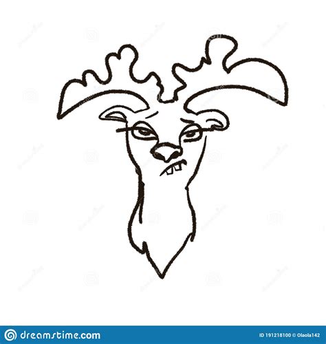 Drawing Funny Deer Outline Graphics Black And White Stock Illustration