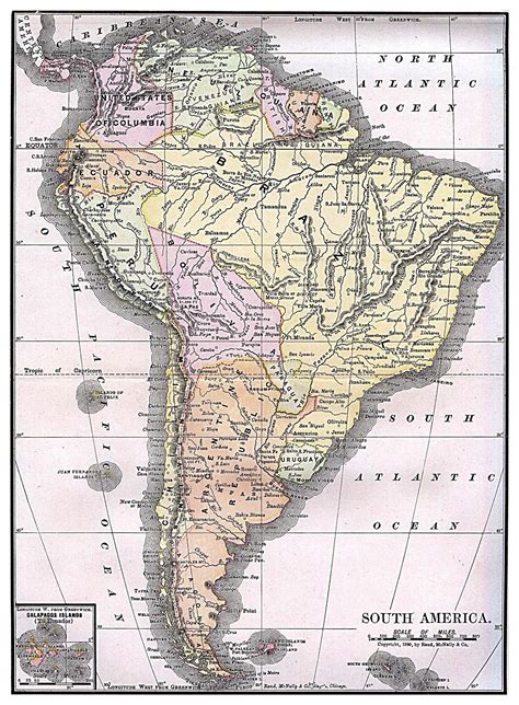 Large Detailed Old Political Map Of South America 1892