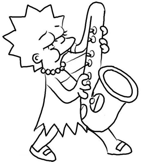 Lisa Play Her Saxophone In The Simpsons Coloring Page: Lisa Play Her Saxophone in the Simpsons ...