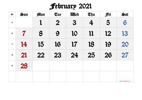 Printable February 2021 Calendar Free Premium