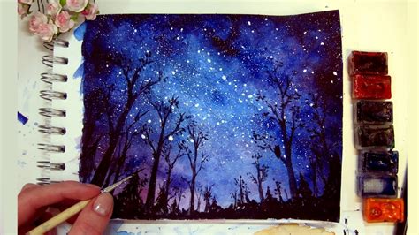 Night Sky Speed Painting Watercolor And Gouache Youtube