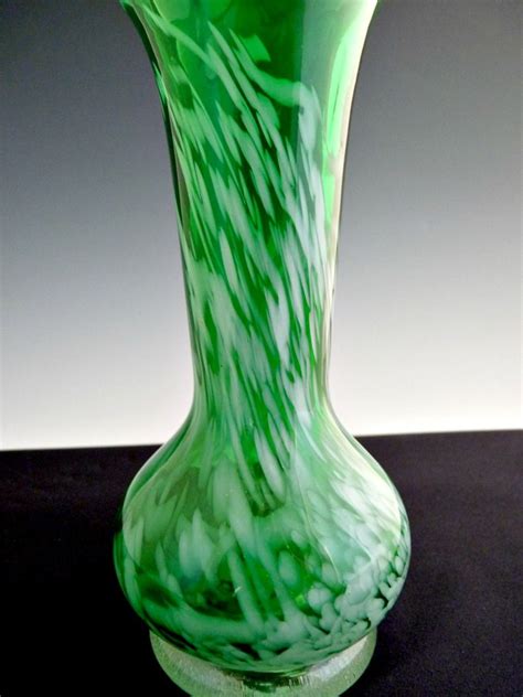 Vintage Stretch Glass Vase Green Swirl Ruffled Rim From Victoriascurio On Ruby Lane