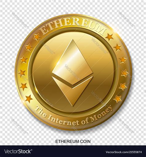 Realistic D Golden Ethereum Coin Royalty Free Vector Image