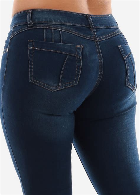 Moda Xpress Womens Plus Size Dark Blue Wash Push Up Butt Lifting