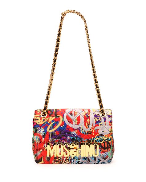 Moschino Graffiti Print Quilted Shoulder Bag Multicolor