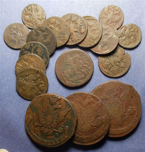 Russia Group Of 17 Copper Coins From The 1700s European Coins