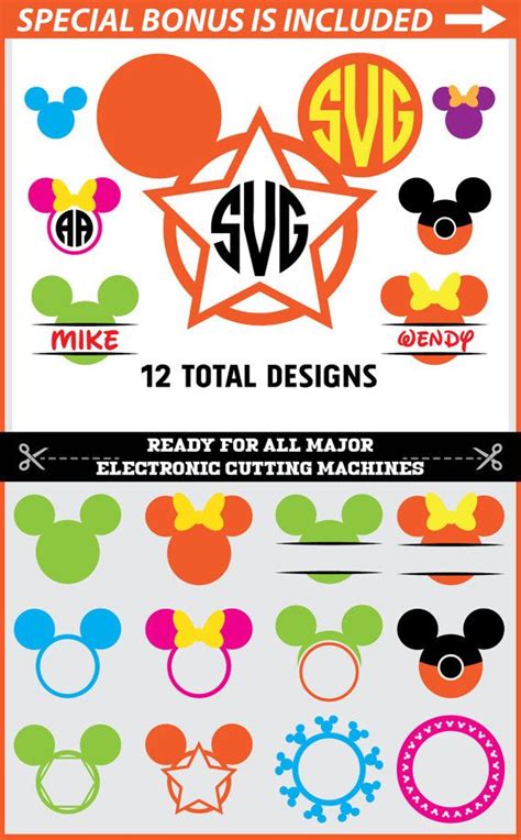 Mickey Mouse Monogram Svg Files Minnie Mouse Head Monogram Frame Svg