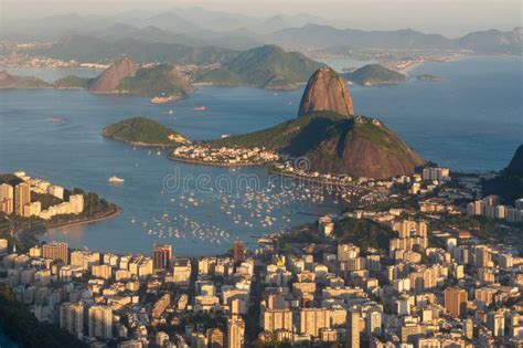 Rio De Janeiro Skyline With Sugarloaf Mountain At Sunset Stock Image