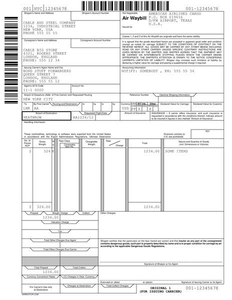 Aduana Y Logistica Internacional Guia Aerea Air Way Bill