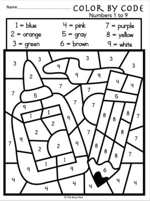 color  code kindergarten math numbers worksheet