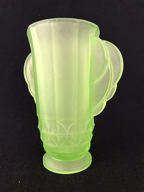 british art deco jobling green glass celery vase 1930s 3181932274