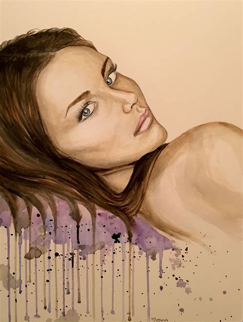 12x16 Watercolor Woman Looking Over Shoulder Drips Splatter Portrait