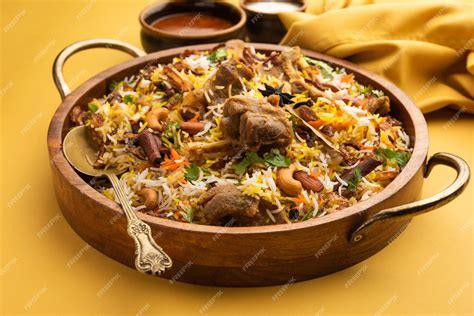 Premium Photo Indian Mutton Biryani Prepared In Basmati Rice Served