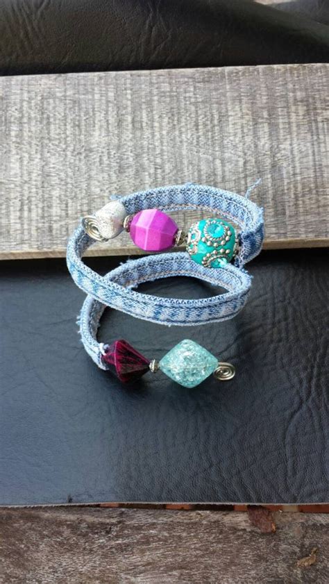 Recycled Denim And Bead Bracelet Listing202003423