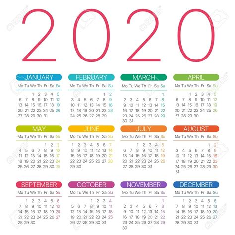 Calendar 2020 Monday Sunday