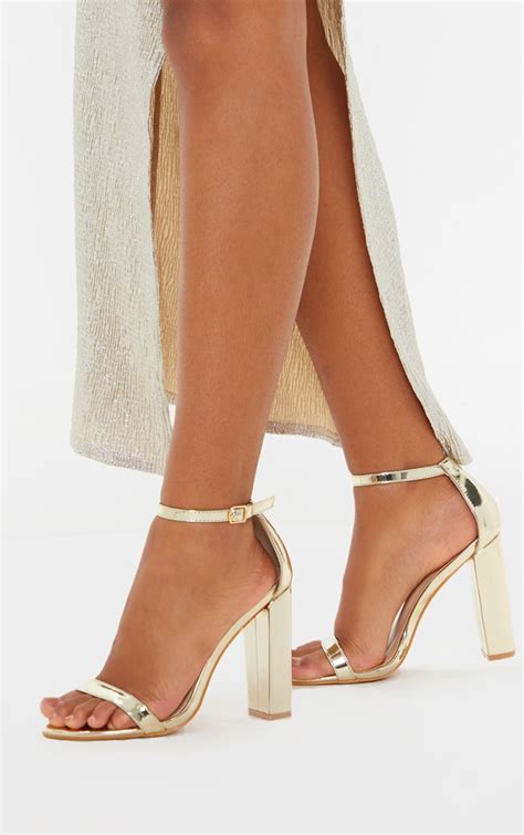 may gold block heeled sandal shoes prettylittlething aus