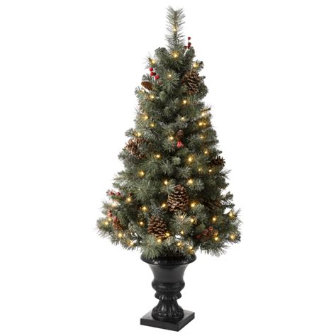Glitzhome 4ft Pre Lit Artificial Flocked Christmas Tree