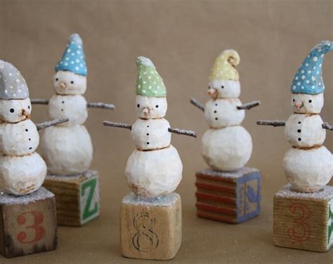 Hand Carved Snowman Unique Holiday Figurine Modern Vintage Folk Art Etsy