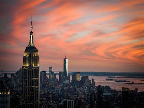 Wallpaper Sunset City Cityscape Night Building Reflection Sky