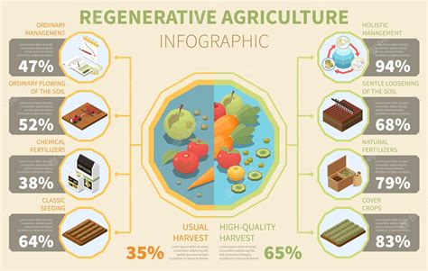 Infografía De Agricultura Regenerativa Con Frutas Y Verduras Orgánicas Y Símbolos Holísticos De
